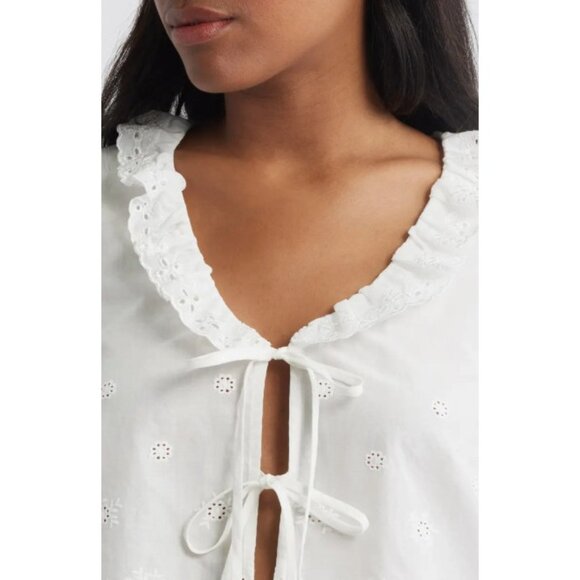 WAYF Camilla Eyelet Embroidered White Cotton Top SZ S NEW - Picture 4 of 6